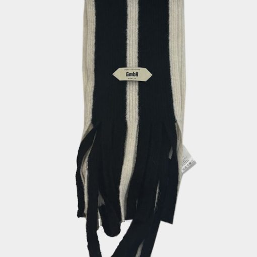 프린지 니트 컬러 블록 스카프